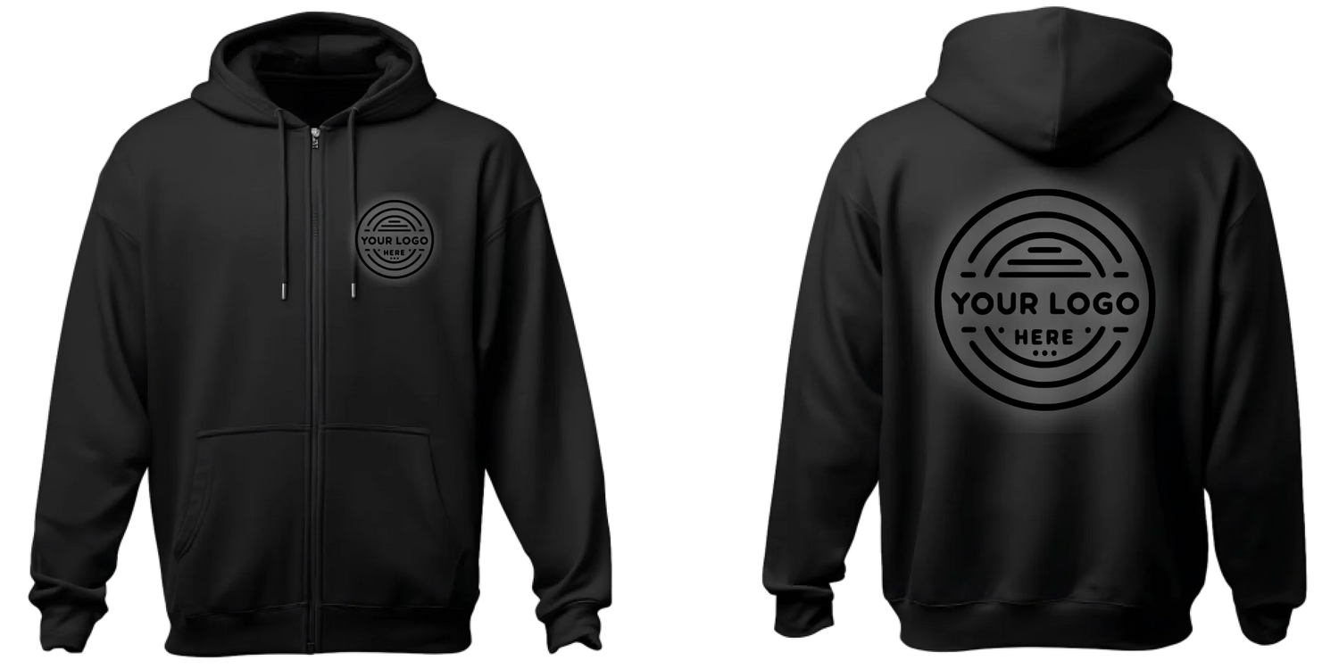 Imprint Mockup Blanks - Black Zippered Hoodie Front and Back